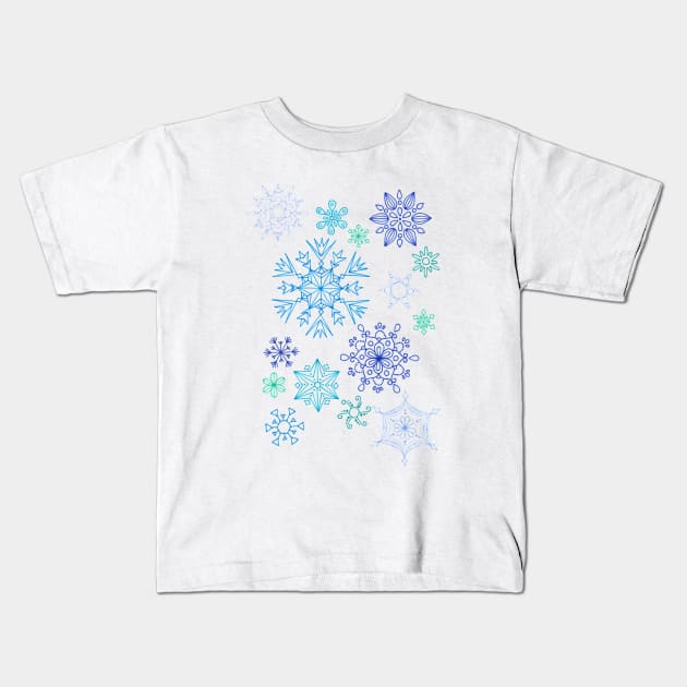 Snowflakes (white background) Kids T-Shirt by calenbundalas